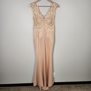 NWT Kalinnu Nude Lace Gown Sheer Detail Wedding Bridal Prom MOB (XL) #0217